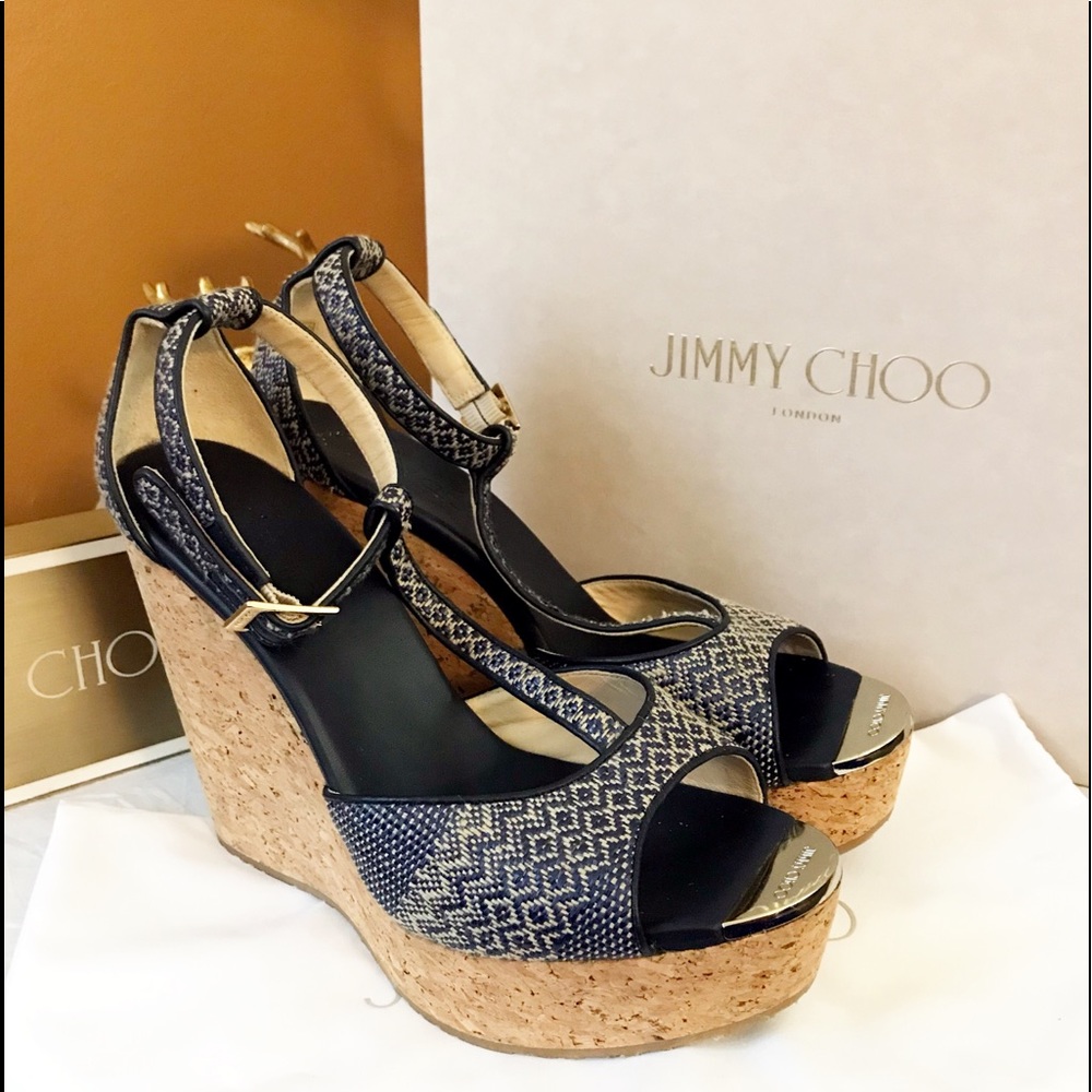 Auth. Jimmy Choo Blue Pela Wedges